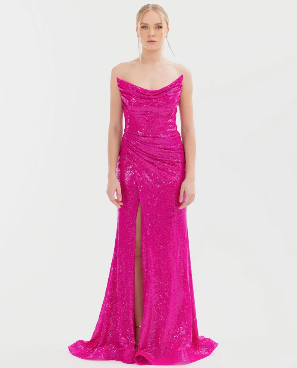 Rosa paljettformet maxi-kjole