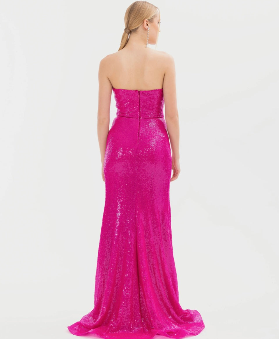 Rosa paljettformet maxi-kjole
